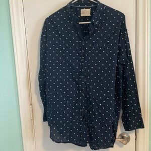 J. Crew Blue and White Polka Dot Blouse